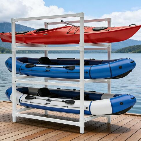KAXIWEI DIY Freestanding Kayak Storage Rack PVC Stand Adjustable 3-Tier Design for Kayaks Canoes Paddle Boards Indoor Outdoor Use, Waterproof Corrosion Resistant Lightweight Garage Dock Mount in Saudi Arabia