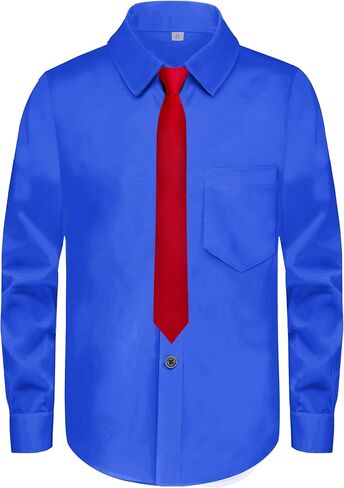 Boys Long Sleeve Button-Down Dress Shirts with Tie: 2 Fabrics (Stretch/Standard) & 2 Fits (Regular/Husky) in Saudi Arabia