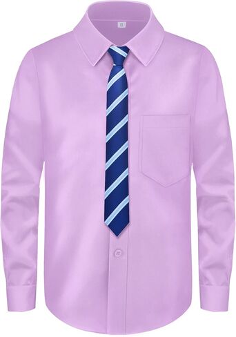 Boys Long Sleeve Button-Down Dress Shirts with Tie: 2 Fabrics (Stretch/Standard) & 2 Fits (Regular/Husky) in Saudi Arabia