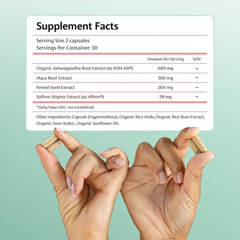 Chaly Menopause Supplements for Women with Ashwagandha KSM 66 and Saffron | Hot Flash, Bloating, Libido, Vaginal Dryness, Stress, and Mood Support Supplement | Menopause Relief Supplements | 60 Count in Kuwait
