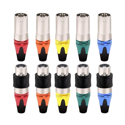 10 قطعة/5 مجموعات 5Pin XLR ذكر وأنثى التوصيل MIC كابل سلك موصل النيكل مطلي 5 القطب XLR التوصيل أسود/فضي قذيفة (5xM 5xF-Mix-S) in Kuwait