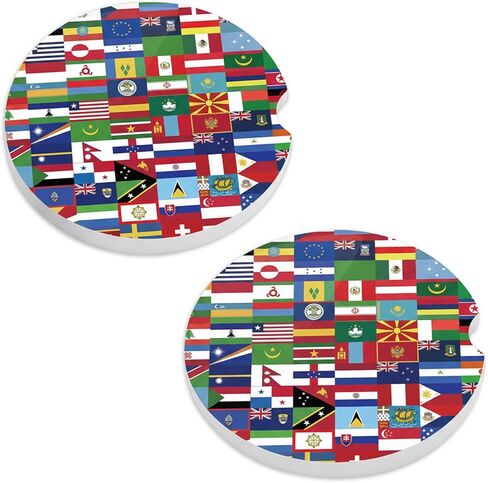 World Cup Car Cup Coasters 2026 Set of 2 Ceramic Coasters for Car Cup Holders 3x3 Inch World Cup Trophy car Coasters Absorbent Removable with Ideal Gift for Soccer Fans Players in Saudi Arabia