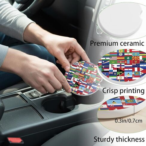 World Cup Car Cup Coasters 2026 Set of 2 Ceramic Coasters for Car Cup Holders 3x3 Inch World Cup Trophy car Coasters Absorbent Removable with Ideal Gift for Soccer Fans Players in Saudi Arabia