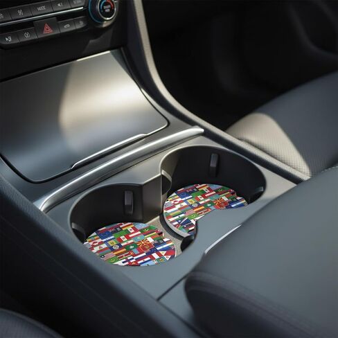World Cup Car Cup Coasters 2026 Set of 2 Ceramic Coasters for Car Cup Holders 3x3 Inch World Cup Trophy car Coasters Absorbent Removable with Ideal Gift for Soccer Fans Players in Saudi Arabia