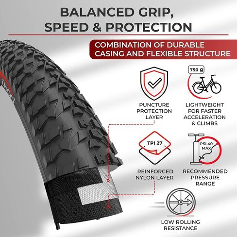Fincci Pair 20x1.95 Bike Tire - Foldable MTB 20 inch Bike Tire, 53-406 - 30 TPI - Black Knobby Bike Tires 20" for Mountain & Folding & Electric, Tricycle Bikes - BMX Trike 20 for Adult & Kids & Teen in Saudi Arabia