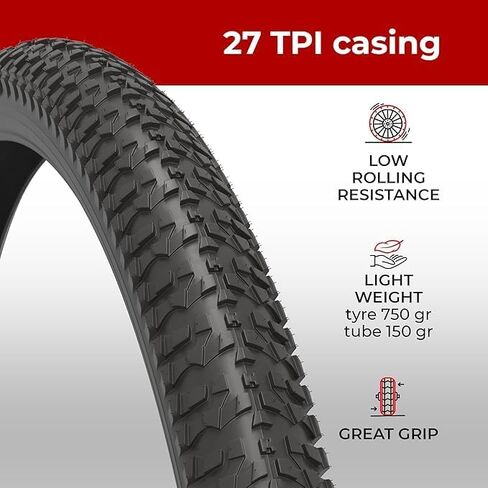 Fincci Pair 20x1.95 Bike Tire - Foldable MTB 20 inch Bike Tire, 53-406 - 30 TPI - Black Knobby Bike Tires 20" for Mountain & Folding & Electric, Tricycle Bikes - BMX Trike 20 for Adult & Kids & Teen in Saudi Arabia