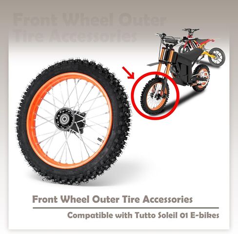 ملحقات الإطارات الخارجية للعجلة الأمامية من E-Bike متوافقة مع دراجات Tutto Tutti Soleil 01 الكهربائية، 60/100-14 مطاطي أسود in Kuwait