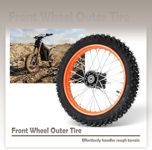 ملحقات الإطارات الخارجية للعجلة الأمامية من E-Bike متوافقة مع دراجات Tutto Tutti Soleil 01 الكهربائية، 60/100-14 مطاطي أسود in Kuwait