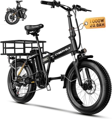 1000W Folding Electric Bike, 48V 20AH Large Removable Battery E Bike, 30+MPH, 80 Miles Max Range, 20" Fat Tire Electric Bike for Adults, Adult Electric Bicycles for Long in Saudi Arabia