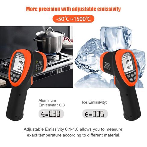 HOLDPEAK مقياس حرارة بالأشعة تحت الحمراء غير متصل مع التطبيق، مسدس درجة حرارة ليزر عالي الحرارة (-58 درجة فهرنهايت ~ 2732 درجة فهرنهايت)، D: S = 30: 1، الحد الأقصى/الدقيقة/AVG/DIF، إنذار درجة الحرارة العالية/المنخفضة، إضاءة خلفية للاستخدام الصناعي والمنزل in Kuwait