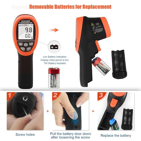 HOLDPEAK مقياس حرارة بالأشعة تحت الحمراء غير متصل مع التطبيق، مسدس درجة حرارة ليزر عالي الحرارة (-58 درجة فهرنهايت ~ 2732 درجة فهرنهايت)، D: S = 30: 1، الحد الأقصى/الدقيقة/AVG/DIF، إنذار درجة الحرارة العالية/المنخفضة، إضاءة خلفية للاستخدام الصناعي والمنزل in Kuwait