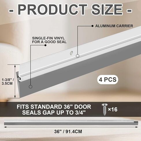 FoldTier 4 Pcs All-Season Door Sweep for Bottom of Exterior and Interior Door, 1-3/8 x 36 Inch, Aluminum Alloy and Rubber, Ideal for Residential and Commercial Use in Saudi Arabia