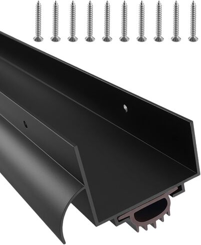 1 Pcs 1-3/4" x 36" U Shaped Aluminum Door Sweep for Exterior Doors, Metal Weather Stripping Seal, Draft Stopper Threshold, Door Sweep Draft Stopper, Black in Saudi Arabia