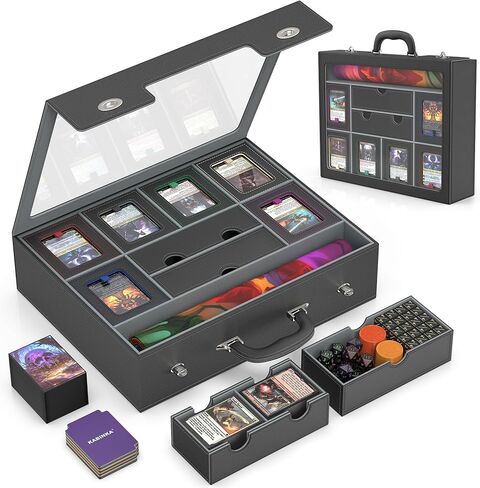صندوق حامل بطاقات كابينكا إم تي جي، صندوق تخزين بطاقات TCG 9 في 1 مع صينية نرد وصندوق جانبي، حافظة بطاقات بسعة 6 أسطح، تتضمن 6 حاملات بطاقات مغناطيسية/أكمام بطاقات 100 قيراط/مفرش لعب، متعدد الألوان in Kuwait
