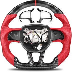 Hydro-Dip Carbon Fiber Steering Wheel for Dodge Challenger For Charger For Durango (2015-2024), SRT/SXT/RT,D-Shape Design, Hand-Stitched Nappa Perforated Leather With Heating with Trim Cover in Saudi Arabia