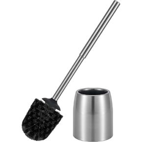 SUS304 Stainless Steel Toilet Brush and Holder Set Stain Nickle 12In Handle BristlesToilet Bowl Brush Cepillo para Baños Bathroom Brushes Cleaning Brush with Case Anti-Rust Brushed Silver in Saudi Arabia