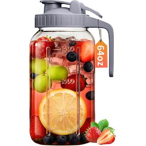 64oz Glass Pitcher with Lid & Spout – 2 Quart Mason Jars, Airtight & Leakproof Breastmilk Pitcher for Cold Brew Coffee, Sun Tea, Water, Juice – Wide Mouth, Fridge Safe in Saudi Arabia