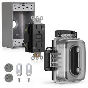 ELEGRP Outdoor GFCI Outlet with in Use Cover and Box Kit, 1 Gang, 20 Amp TRWR Self-Test GFI Receptacle, Extra Duty Metallic Electrical Outlet Box, Lockable in Use Cover, UL Listed, White, 1 Pack in Kuwait