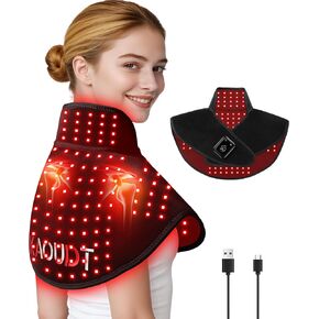 العلاج بالضوء الأحمر اللاسلكي للرقبة والكتف، 5000 مللي أمبير قابلة لإعادة الشحن 148 مصباح LED 660 نانومتر و850 نانومتر بالقرب من العلاج بالأشعة تحت الحمراء لتخفيف آلام الكتف والرقبة والظهر (أسود) in Kuwait