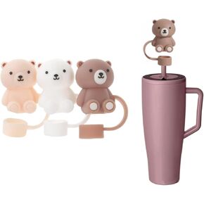 3Pack Cute Bear Silicone Straw Tip Covers Compatible with Brumate Era 30oz and 40oz Tumbler Lid, Dust-Proof Straw Toppers, BPA-Free Leakproof & Travel-Friendly Straw Protector (3, Beige,Grey, White) in Saudi Arabia