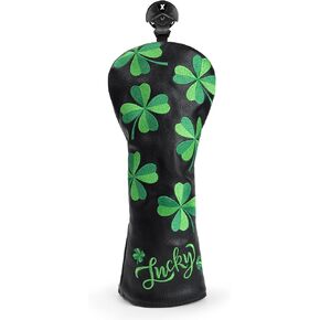 Live Lucky Golf Head Covers, Leather Driver Headcover, Fairway Wood Cover, Hybrid Head Covers – Advanced Embroidery Black Shamrock Golf Club Head Covers for Men Women in Saudi Arabia