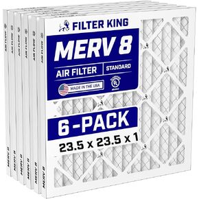 فلتر هواء Filter King 23.5x23.5x1 (MERV 8) (6 عبوات) فلاتر فرن تيار متردد للتحكم في الغبار والحساسية، صنع في الولايات المتحدة الأمريكية، HVAC، مطوي، إلكتروستاتيكي (الحجم الفعلي: 23.5 × 23.5 × .75) in Kuwait