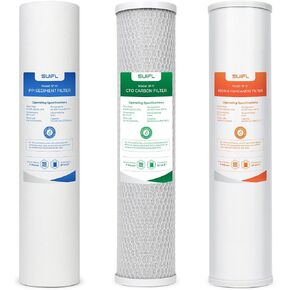 مجموعة فلتر مياه منزلية كاملة 4.5 * 20 بوصة، متوافقة مع Express Water WH300SICS، FLTWH2045ICS1، iSpring WGB32BM، F3WGB32BM، حزمة مع PP، CTO، فلتر الحديد والمنغنيز، مجموعة واحدة in Kuwait