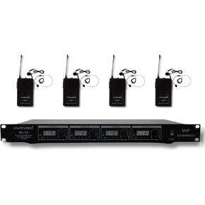 نظام ميكروفون سماعة الرأس اللاسلكي MUSYSIC VHF Lapel Lavalier مع جهاز إرسال واستقبال، تقنية SM المتقدمة، مخرج 1/4 بوصة، تردد فردي وتحكم في مستوى الصوت 4 قنوات in Kuwait