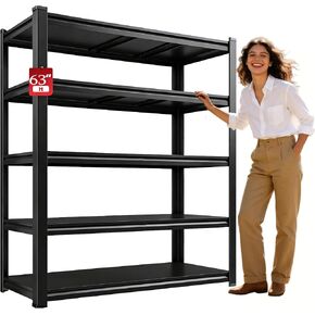 63 بوصة ارتفاع × 45 بوصة عرض، أرفف تخزين مكونة من 5 طبقات وحدة رفوف معدنية قابلة للتعديل للخدمة الشاقة، أرفف مساعدة للمطبخ وغرفة النوم ومخزن المرآب ومستودع الطابق السفلي، 16 بوصة عمق (أسود) in Kuwait