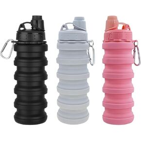 Collapsible Water Bottles 3 PackTravel water bottle Sports Portable Water Bottle Reusable Water Bottles 500ml. (Black+Light Grey+Pink) in Saudi Arabia