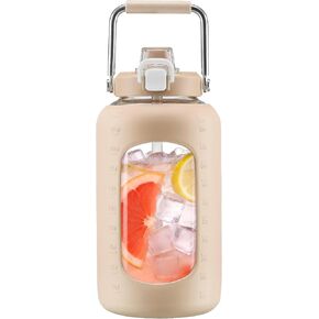 WINSA 100 oz Glass Water Bottles with Straw, 3 Liter Gallon Drinking Bottle with Handle, Large Glass Water Jug with Silicone Sleeve for Gym Sports,Wide Mouth,Amber in Saudi Arabia
