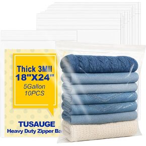 5Pack Reusable Plastic 5 Gallon Storage Bags with Zipper Clear Large 18x24 Inch Zip Seal Lock Bags Heavy Duty Poly bag for Clothes Clothing Travel Moving 3Mil Extra Thick in Saudi Arabia