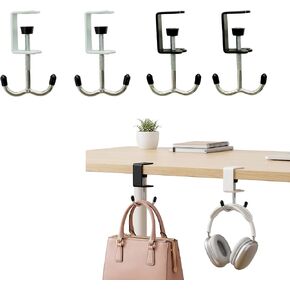 4 Pack Adjustable Under Desk Hooks (2 Black & 2 White), Universal Bag Hanger Fits Most Table Thickness, 100LB Capacity Heavy-Duty Dual Hook for Purse, Backpack, Office Home in Saudi Arabia