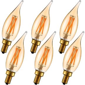 LiteHistory عكس الضوء 4W 2200K العنبر CA10 لمبة LED E12 الشمعدانات LED 250lm، أبيض دافئ، 40W لهب طرف 6 حزمة in Kuwait