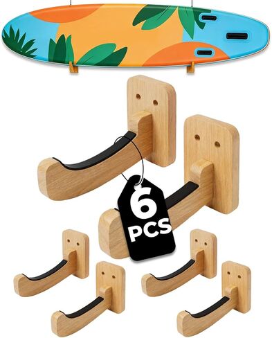 6Pcs Surfboard Wall Mount, Surfboard Wall Hangers Wall Mount Hanger for Shortboard, Longboard, Skimboard, Snowboard, Paddleboard & Wakeboard - Indoor OutdoorBoard Storage & Display in Kuwait