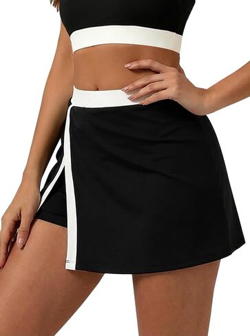 Avanova Women Color Block Tennis Skirt with Pockets Side Slit Athletic Golf Skorts for Running Workout Sports in Saudi Arabia