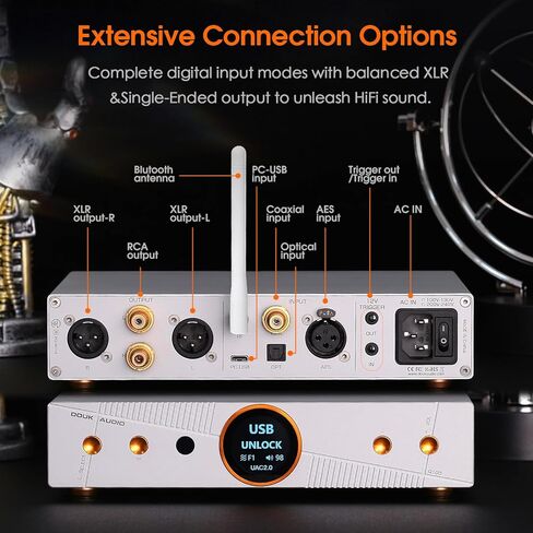 Douk Audio Q100 Balanced DAC: AK4499EX & AK4191 Hi-Res DAC (PCM 768kHz/32-bit & DSD512) - Bluetooth 5.1 LDAC - XLR/RCA Outputs for Audiophiles & Studio Use in Saudi Arabia