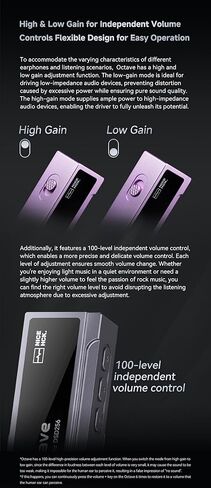 NICEHCK Octave Portable DAC Amp ES9039Q2M، جهاز فك ترميز الصوت HiFi Dongle ومضخم سماعة رأس محمول لـ IEM، محول صوت للهاتف USB لأجهزة Android/iOS/PC، حجم 100 خطوة، ميكروفون مضمن، ألومنيوم CNC (أرجواني) in Kuwait