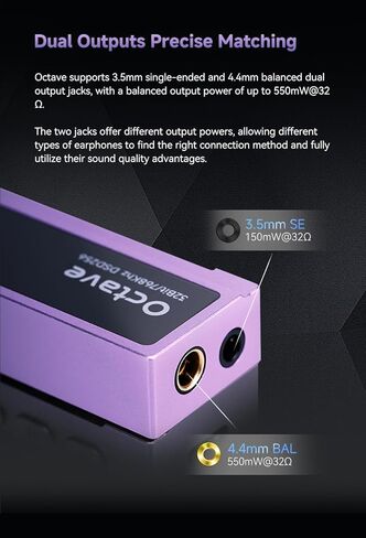 NICEHCK Octave Portable DAC Amp ES9039Q2M، جهاز فك ترميز الصوت HiFi Dongle ومضخم سماعة رأس محمول لـ IEM، محول صوت للهاتف USB لأجهزة Android/iOS/PC، حجم 100 خطوة، ميكروفون مضمن، ألومنيوم CNC (أرجواني) in Kuwait