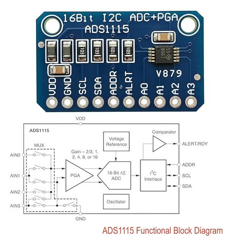 5 قطع ADS1115 16 بت 16 بايت 4 قنوات I2C IIC وحدة محول ADC PGA تناظرية إلى رقمية عالية الدقة متوافقة مع Arduino Raspberry Pi in Kuwait