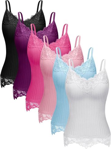 Fourluoo Women's Long Lace Tank Tops lace Camisole Patchwork Tops for Women in Saudi Arabia