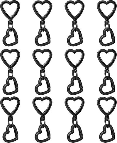 WTYONZEL 12Set Swivel Clasp Clip,Heart Shape Metal Double Opening Key Chain Clip,Swivel Spring Snap Hooks for Jewelry Clasps,DIY Crafts,Lanyard Making(Black) in Kuwait