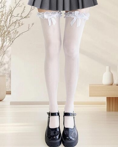 Thigh High Stockings Thigh High Socks with Lace Ruffle Trim and Bow in Saudi Arabia