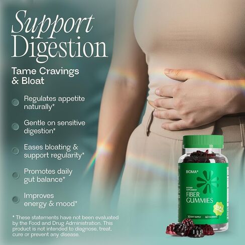علكات الألياف للنساء - دعم GLP-1 الطبيعي مع الكيوي والرمان والزنجبيل - مكمل صحي للجهاز الهضمي خالي من السكر، ألياف البريبايوتك FOS - نباتية وخالية من الغلوتين (60 علكة - كمية تكفي 30 يومًا) in Kuwait