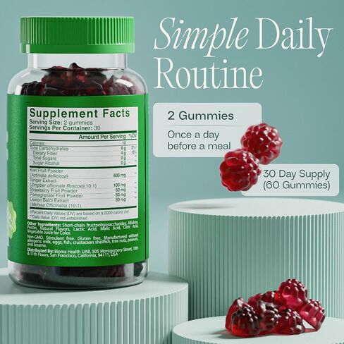 علكات الألياف للنساء - دعم GLP-1 الطبيعي مع الكيوي والرمان والزنجبيل - مكمل صحي للجهاز الهضمي خالي من السكر، ألياف البريبايوتك FOS - نباتية وخالية من الغلوتين (60 علكة - كمية تكفي 30 يومًا) in Kuwait