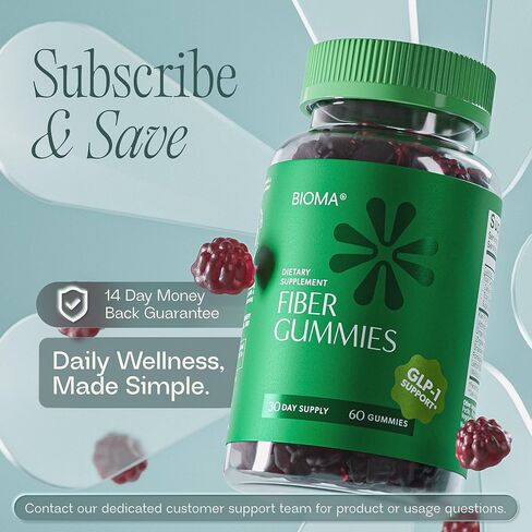 علكات الألياف للنساء - دعم GLP-1 الطبيعي مع الكيوي والرمان والزنجبيل - مكمل صحي للجهاز الهضمي خالي من السكر، ألياف البريبايوتك FOS - نباتية وخالية من الغلوتين (60 علكة - كمية تكفي 30 يومًا) in Kuwait