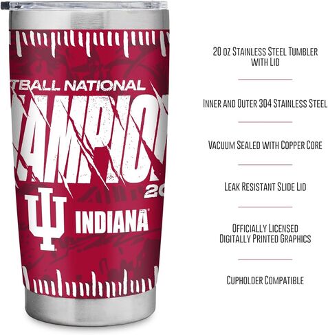 Rico Industries NCAA Indiana Hoosiers 2026 Football National Champions 20oz Stainless Steel Tumbler with Lid - Great For Coffee, Tea, Water or Cocktails in Saudi Arabia