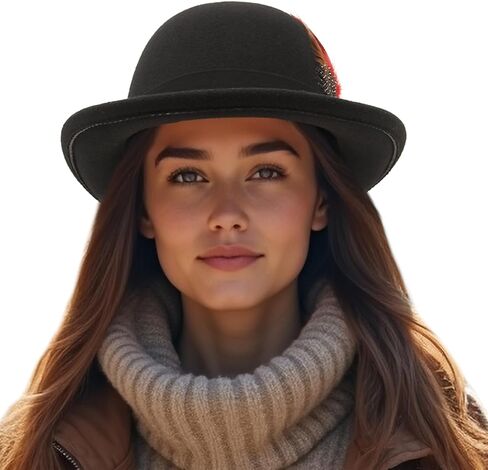 قبعات GEMVIE كلاسيكية للرجال والنساء ذات حافة قصيرة فيدورا قابلة للسحق مع شريط من الريش in Kuwait