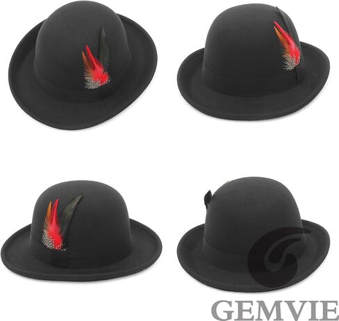 قبعات GEMVIE كلاسيكية للرجال والنساء ذات حافة قصيرة فيدورا قابلة للسحق مع شريط من الريش in Kuwait