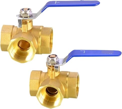 1PCS 1/4" 3/8" 1/2" 3/4" 1" Female Brass Full Port T Port L Port 3 Way Ball Valve Fitting Adapter for Water, Oil, Air, Gas(3/8",T-Type) in Kuwait